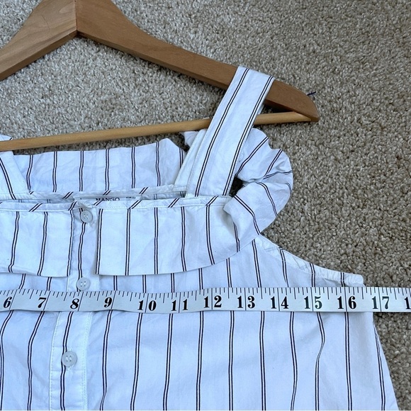 Mango White Black Striped Ruffled Cami Top Tank Blouse Button Women’s Size 2 - Picture 6 of 8